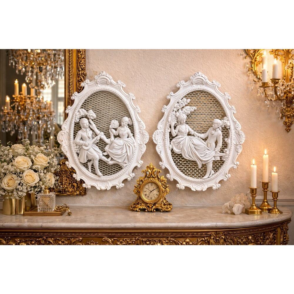 Colonial Couple Wall Art Plaques Home Decor Shabby Chic Boho Victorian Courting